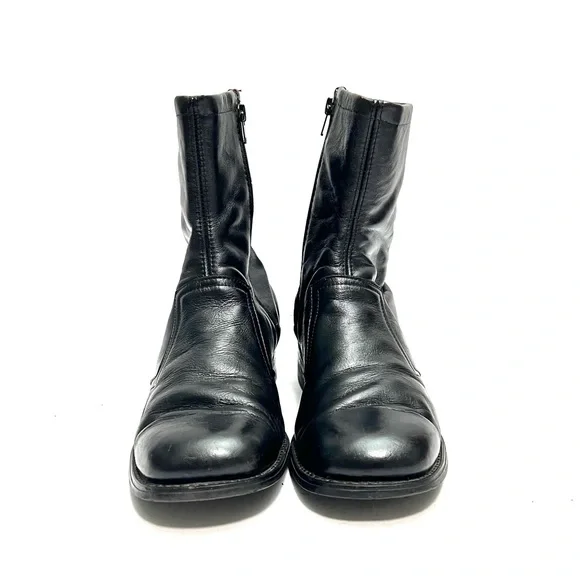 Vintage 1970s men's black leather fabric lined zip up ankle dress boots